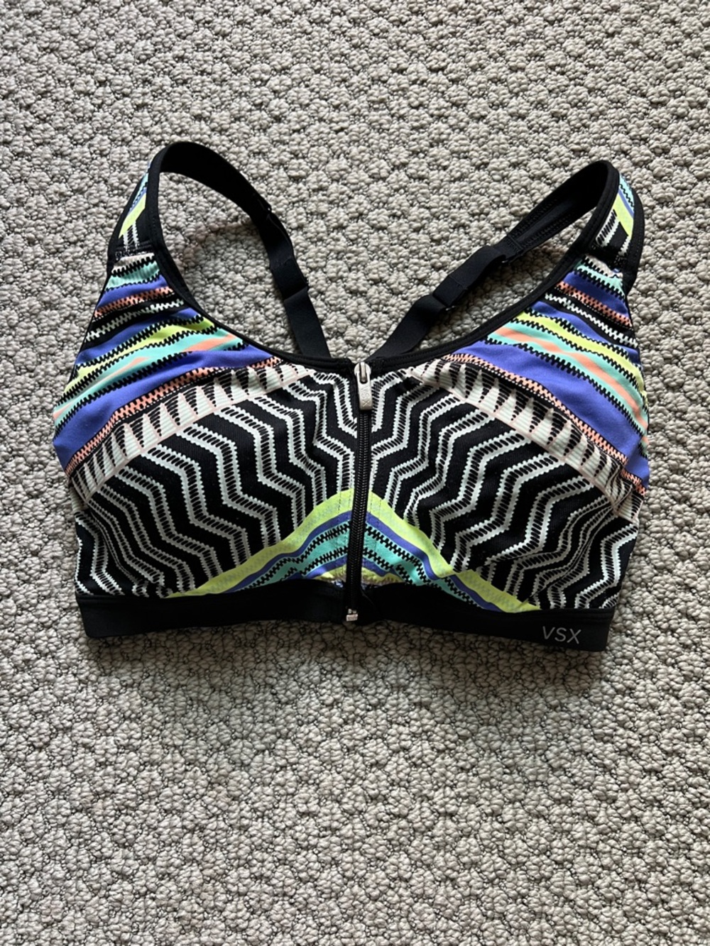 Victoria's Secret Multicolor Geometric Front-Zip Sport Bra 34d